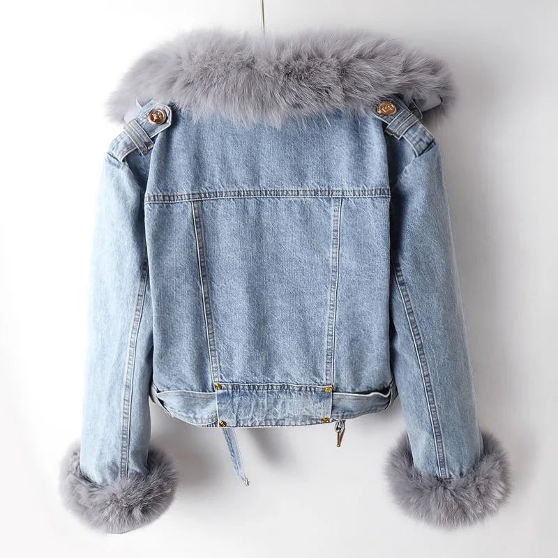 Margaux | Veste en denim avec col en fourrure