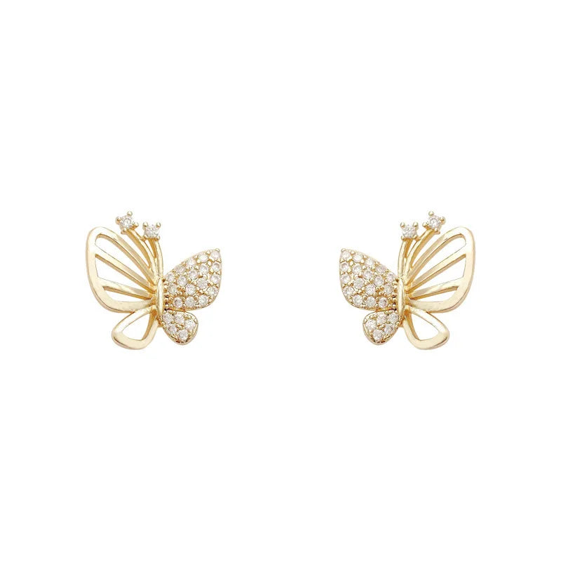 Boucles d'oreilles clous en zircon en forme de papillon élégantes