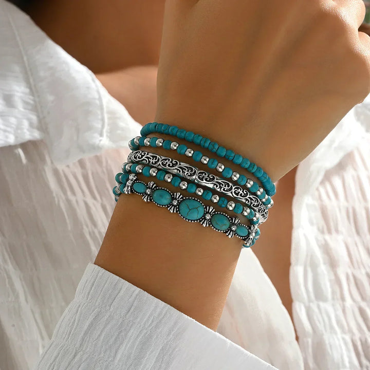 Ensemble de bracelets boho avec des perles turquoises
