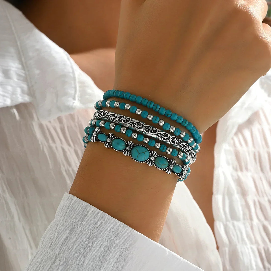 Ensemble de Bracelets en Perles Turquoise Bohème