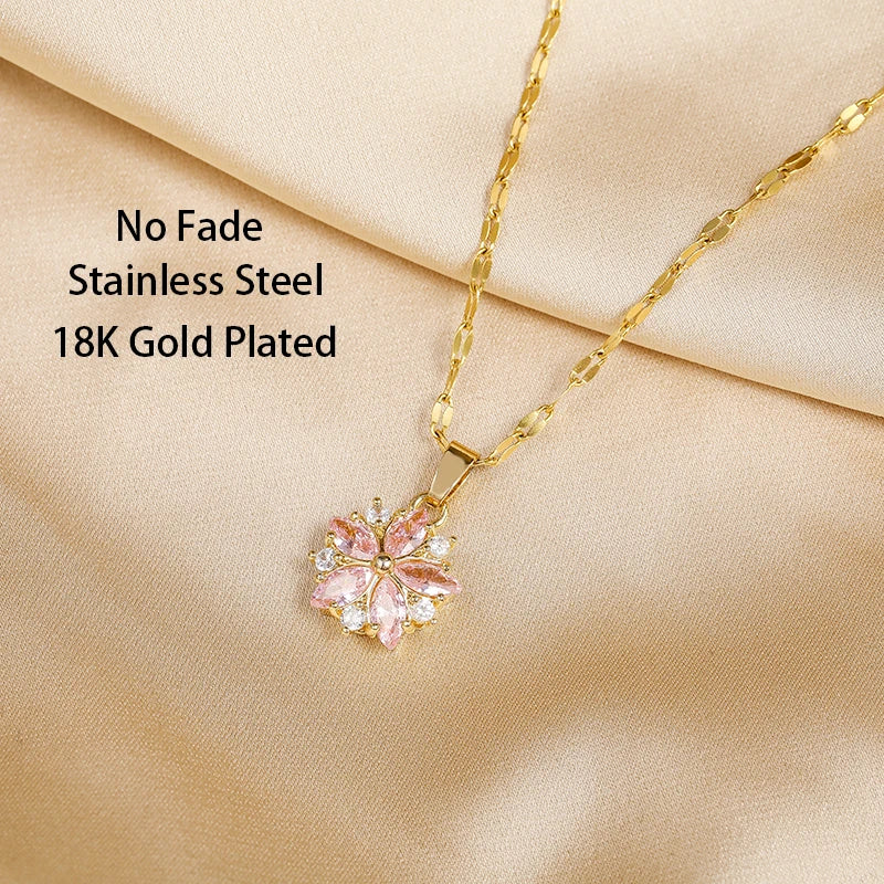 Collier Sakura Rose Romantique en Rvs