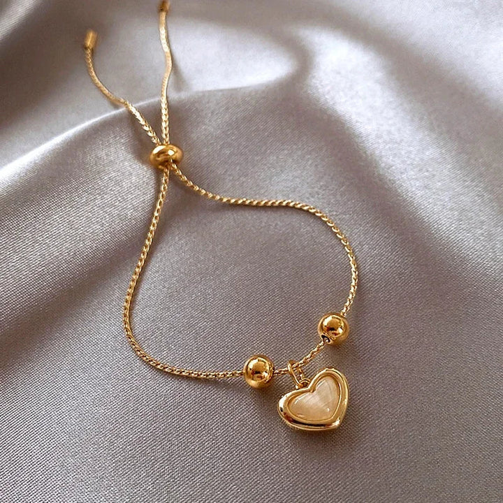 Bracelet en Forme de Cœur en Opale Pêche Dorée