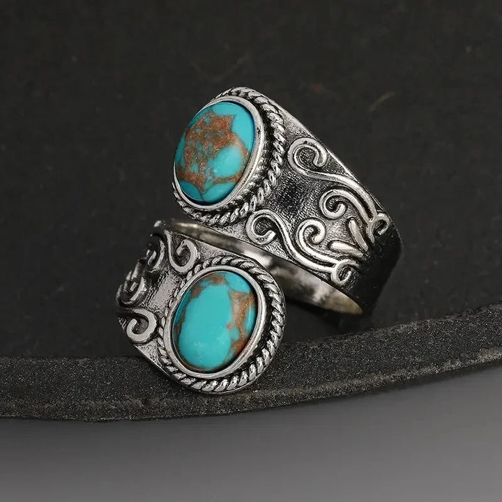 Anneau Croisé Vintage Élegant en Turquoise