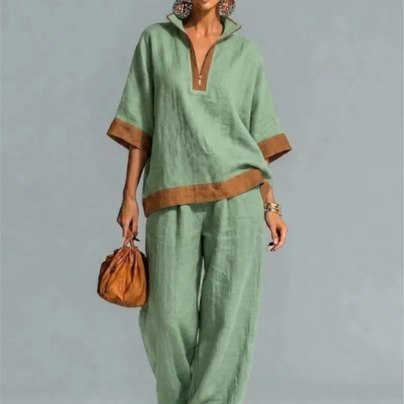 Ensemble Coordonné Vintage en Lin pour Femmes