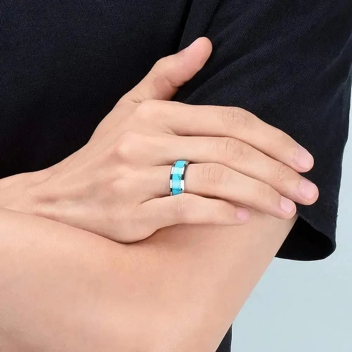 Bagues en Acier Inoxydable Fines avec Turquoise