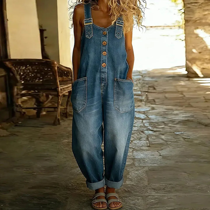 Carmen - Combinaison en denim vintage en coton doux avec bretelles ajustables