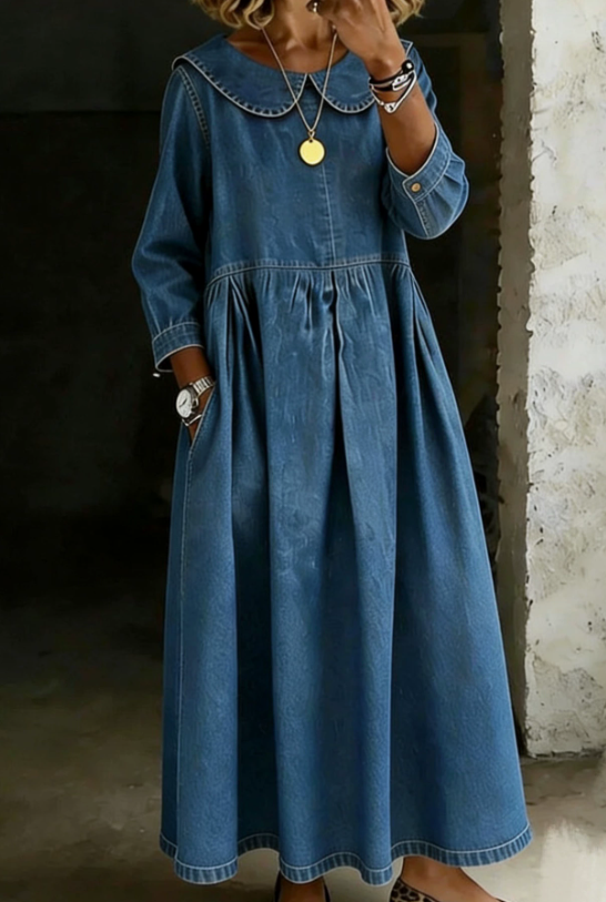 Melissa | Robe en denim à manches longues avec col rond