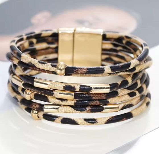 Bracelet en Cuir Superposé Grand