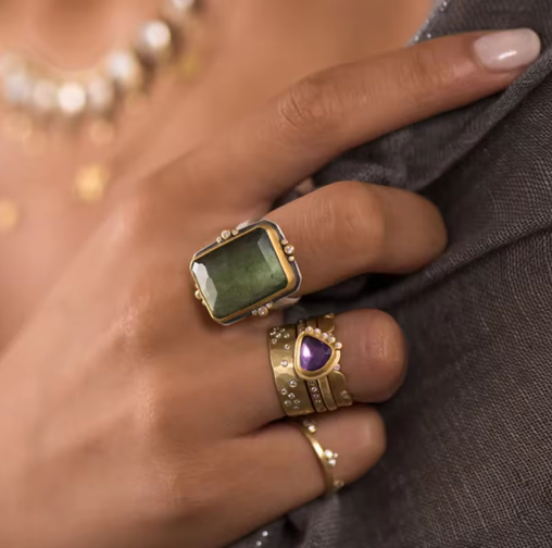 Bague en Cristal Carré Rétro Français