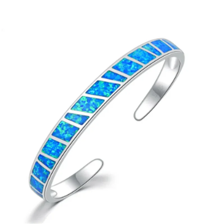 Bracelet en Opale de Feu Bleue Ajustable en Argent