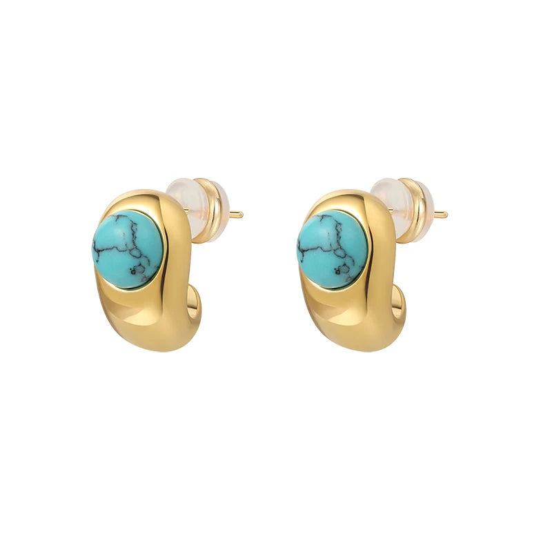Boucles d'oreilles en cuivre courbées turquoise intemporelles