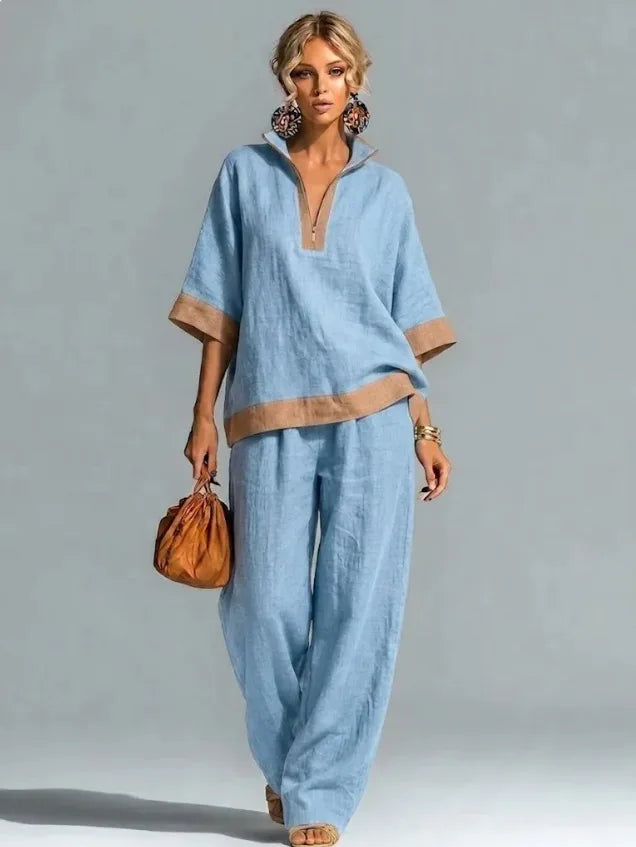 Ensemble Coordonné Vintage en Lin pour Femmes