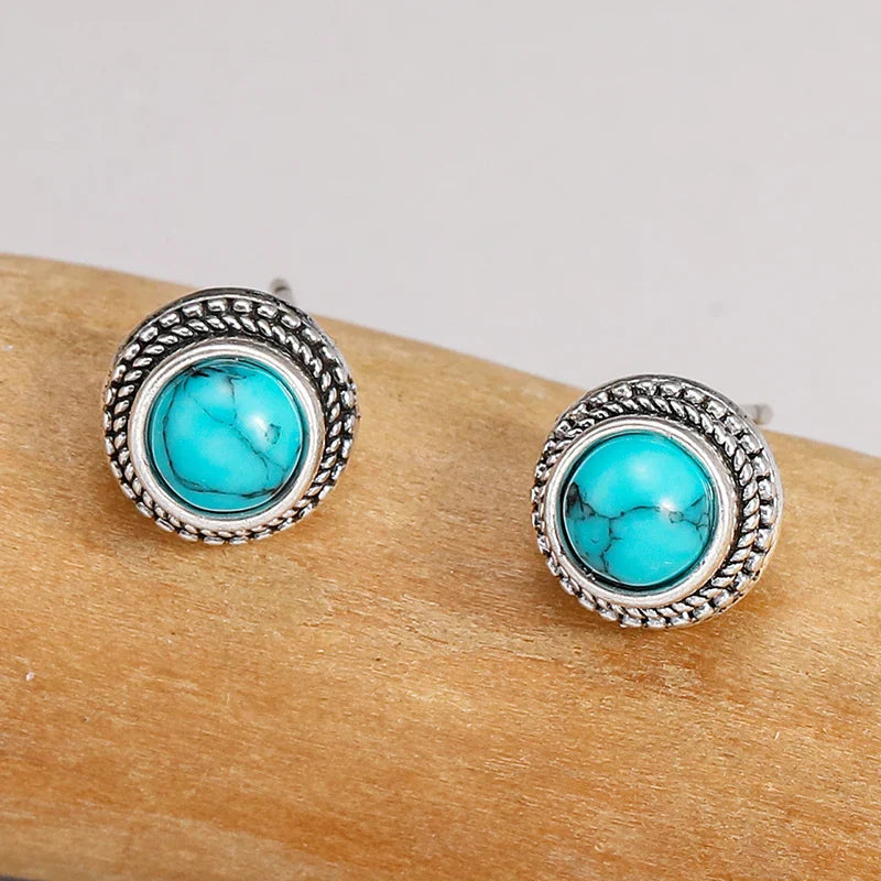 Boucles d'oreilles clous imitation turquoise vintage