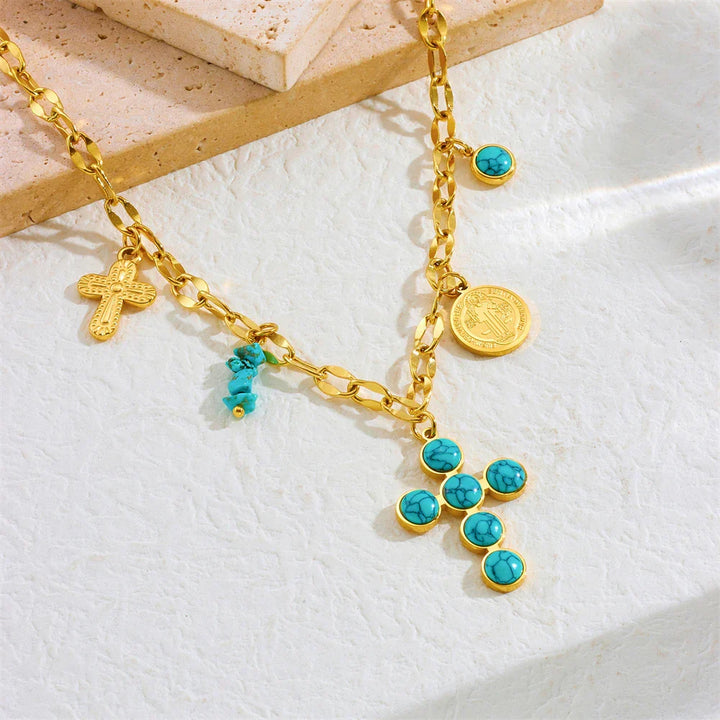 Collier Croisé Turquoise Exclusif en Acier Inoxydable