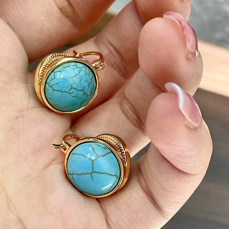 Boucles d'oreilles clous géométriques vintage élégantes en turquoise