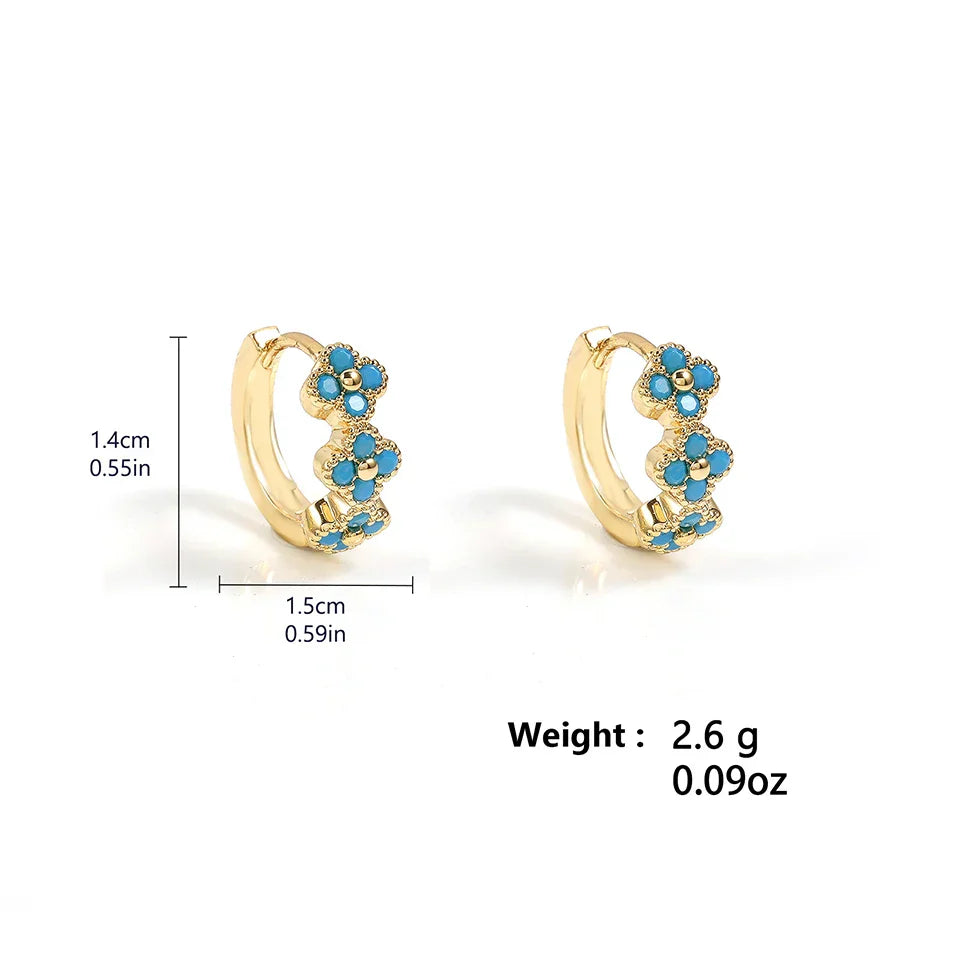 Boucles d'Oreilles en Cerceau avec Fleur Bleue Turquoise Chic