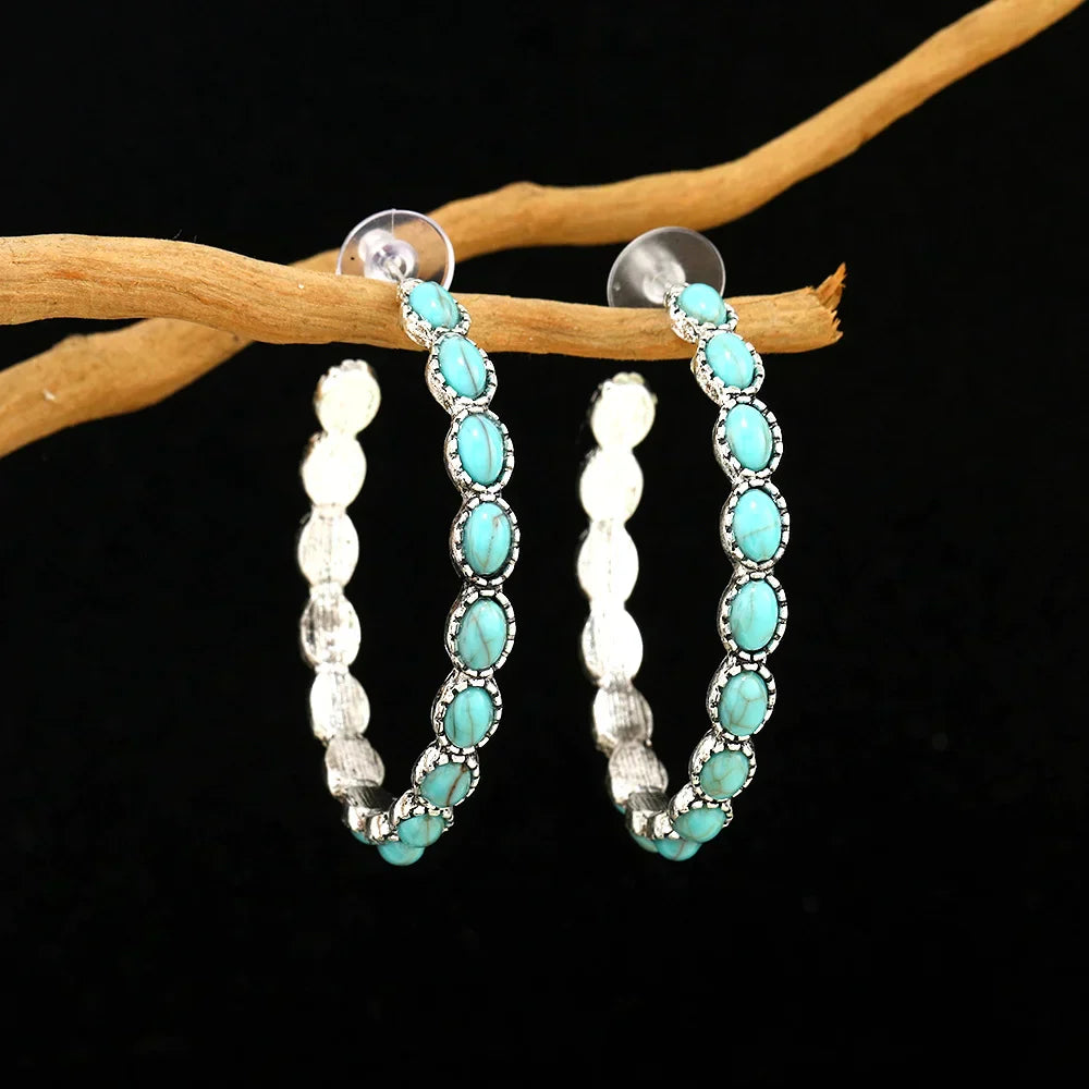 Boucles d'oreilles en cercle turquoise vintage bohème