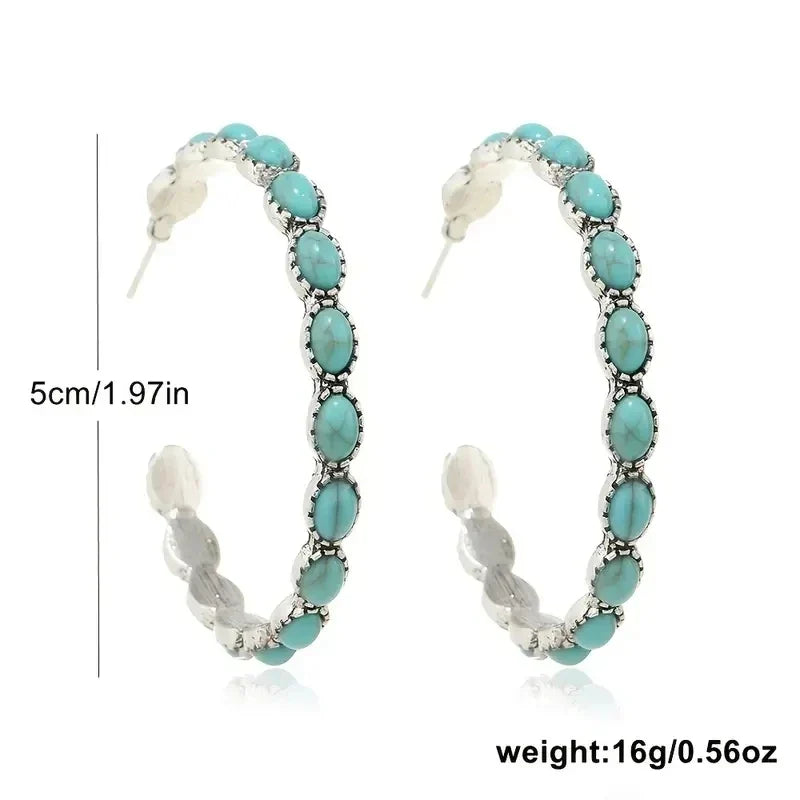 Boucles d'oreilles en cercle turquoise vintage bohème