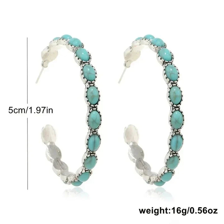 Boucles d'oreilles en cercle turquoise vintage bohème