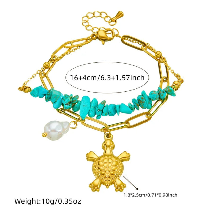 Bracelet Exclusif en Acier Inoxydable Turquoise Tortue