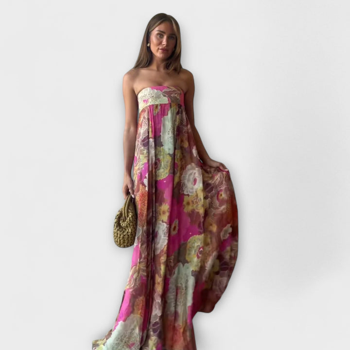 Robe Maxi Plissée Rétro Sans Manches