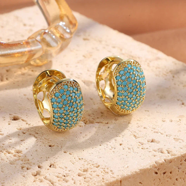 Boucles d'Oreilles en Cerceau avec Fleur Bleue Turquoise Chic