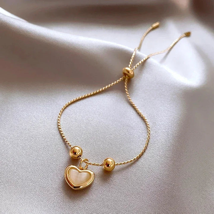Bracelet en Forme de Cœur en Opale Pêche Dorée