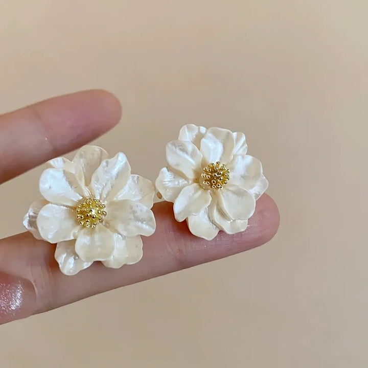 Boucles d'oreilles en acrylique blanc chic avec bouton