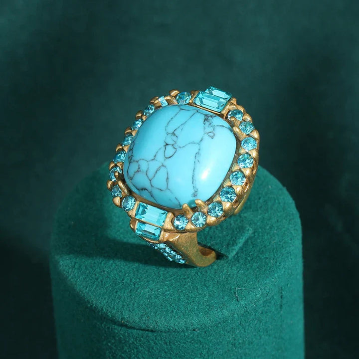 Bague Vintage Art Déco en Turquoise et Or