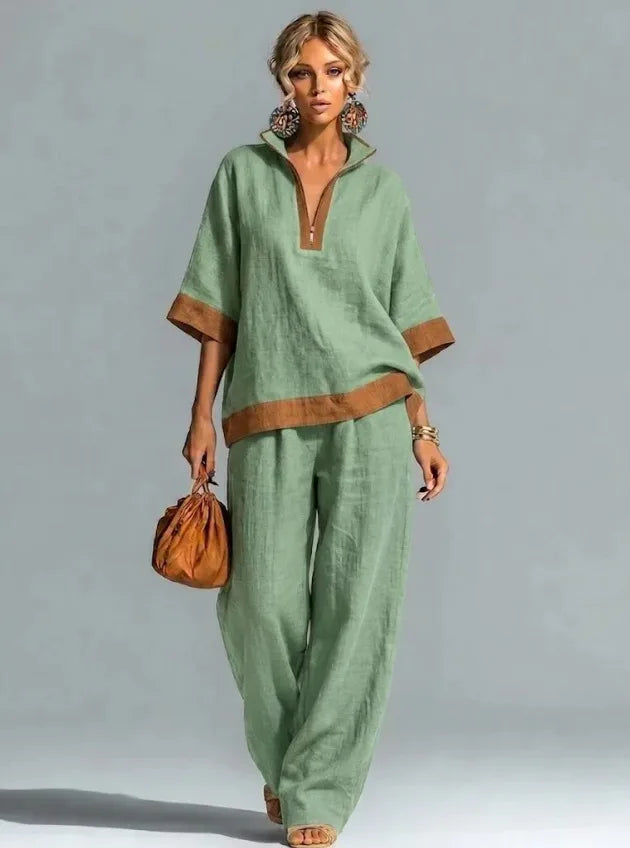 Ensemble Coordonné Vintage en Lin pour Femmes