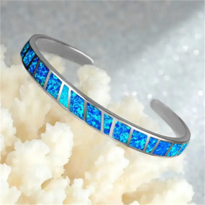 Bracelet en Opale de Feu Bleue Ajustable en Argent