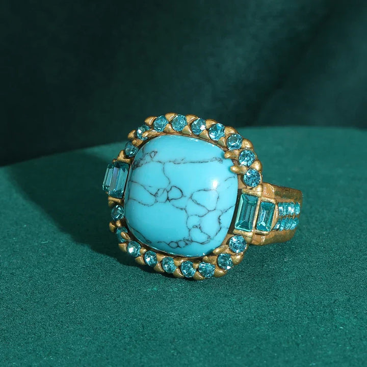 Bague Vintage Art Déco en Turquoise et Or