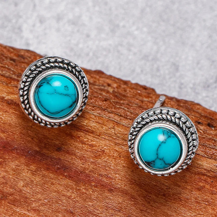 Boucles d'oreilles clous imitation turquoise vintage