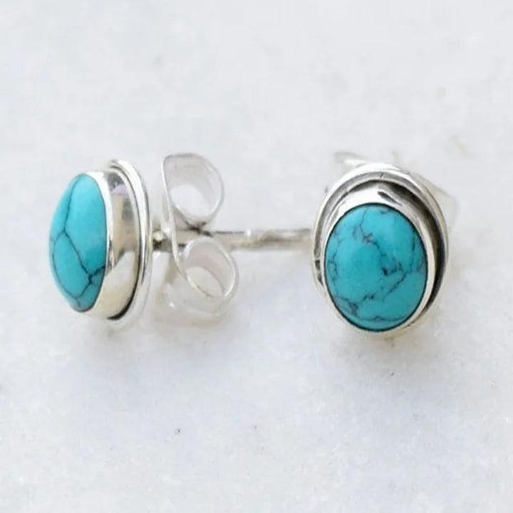 Boucles d'oreilles Rondes Antiques en Pierre Turquoise
