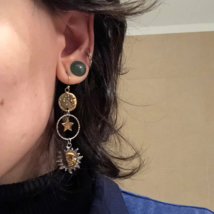 Boucles d'oreilles avec pendentif Soleil et Lune