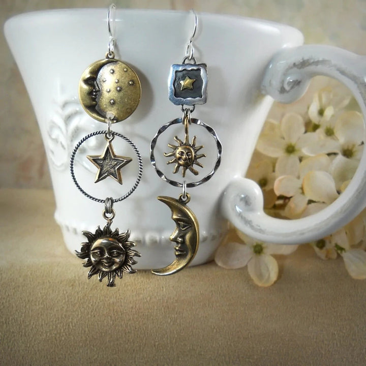 Boucles d'oreilles avec pendentif Soleil et Lune