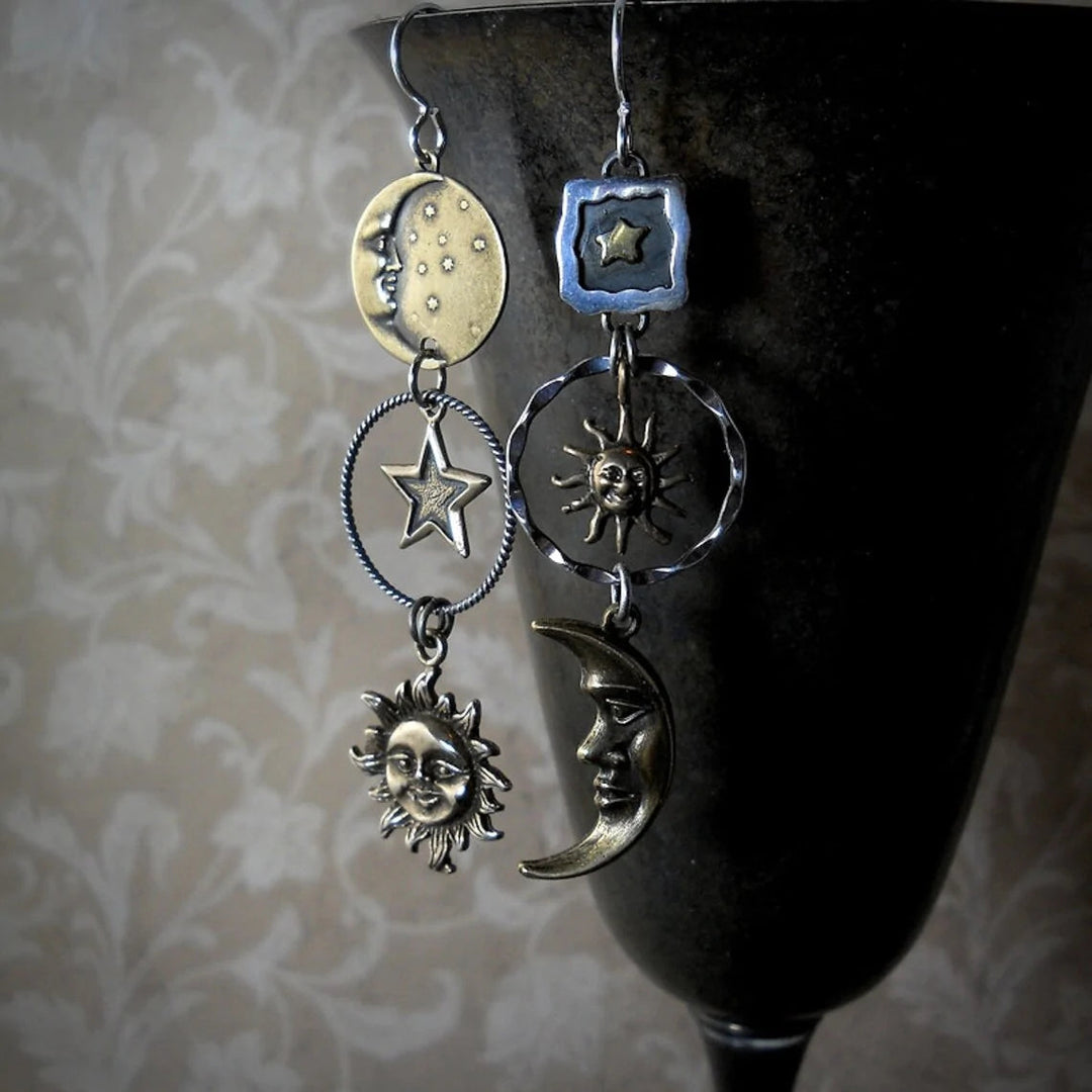 Boucles d'oreilles avec pendentif Soleil et Lune