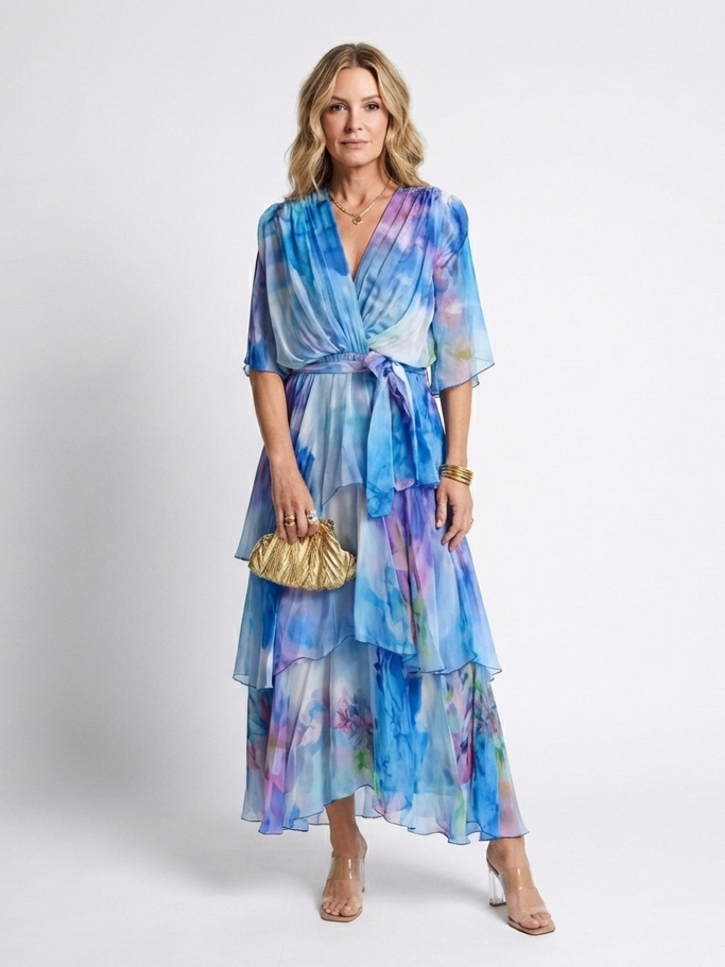 Calista | Robe maxi transparente à décolleté en V et ceinture nouée