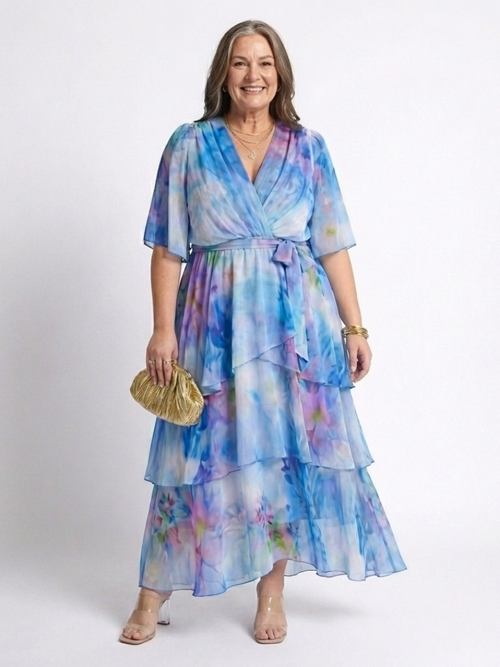 Calista | Robe maxi transparente à décolleté en V et ceinture nouée