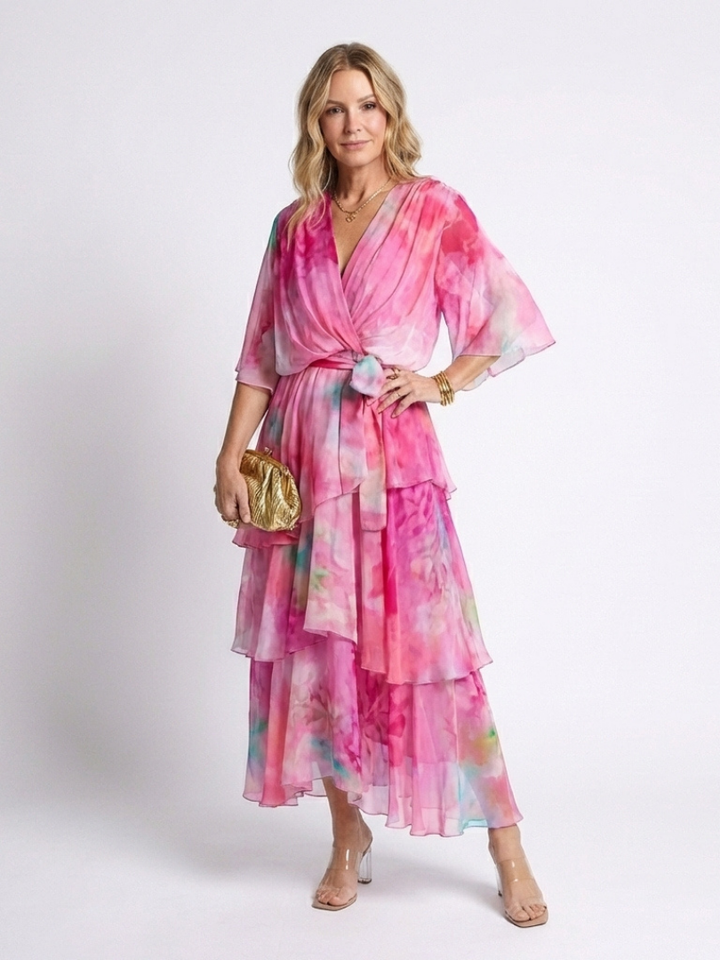 Calista | Robe maxi transparente à décolleté en V et ceinture nouée