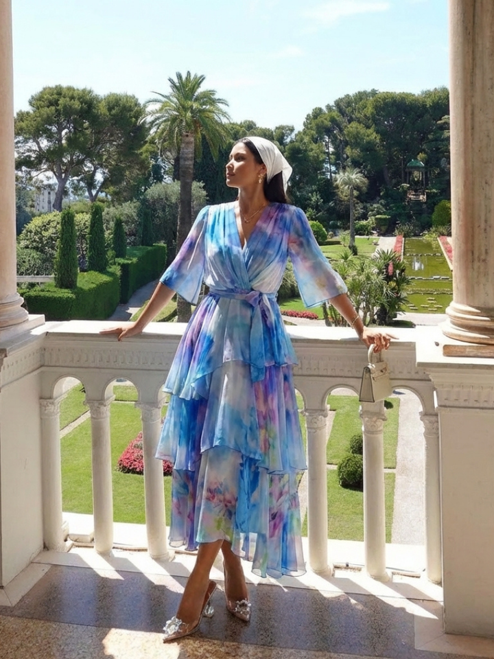 Calista | Robe maxi transparente à décolleté en V et ceinture nouée