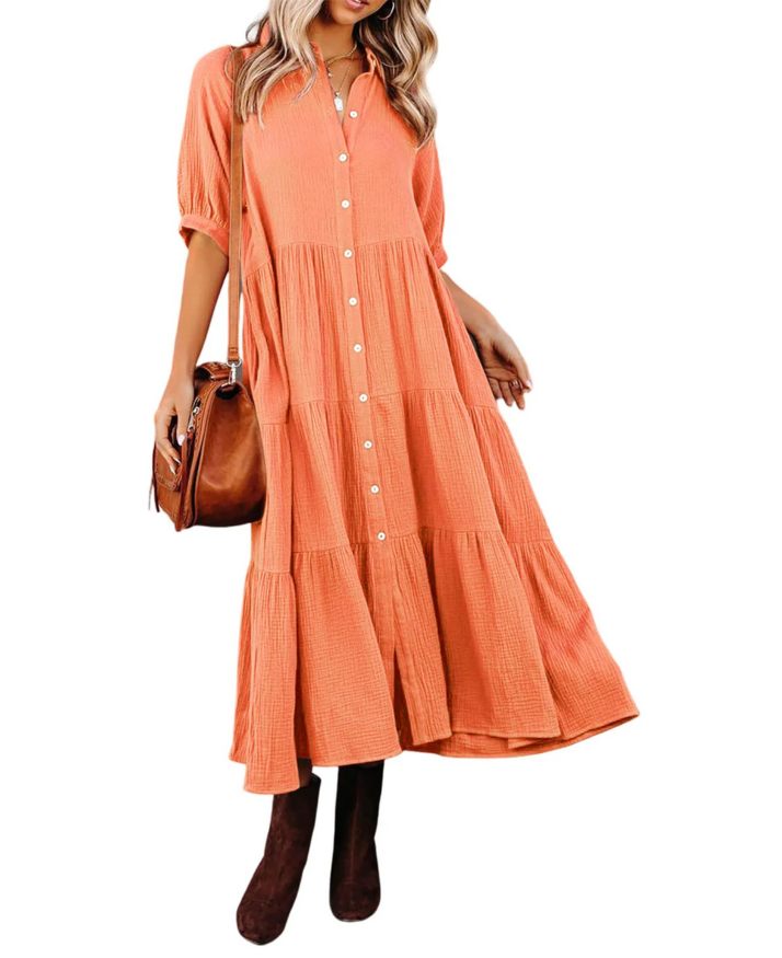 Lise™ | Luxurious Ruffled Shirt Dress