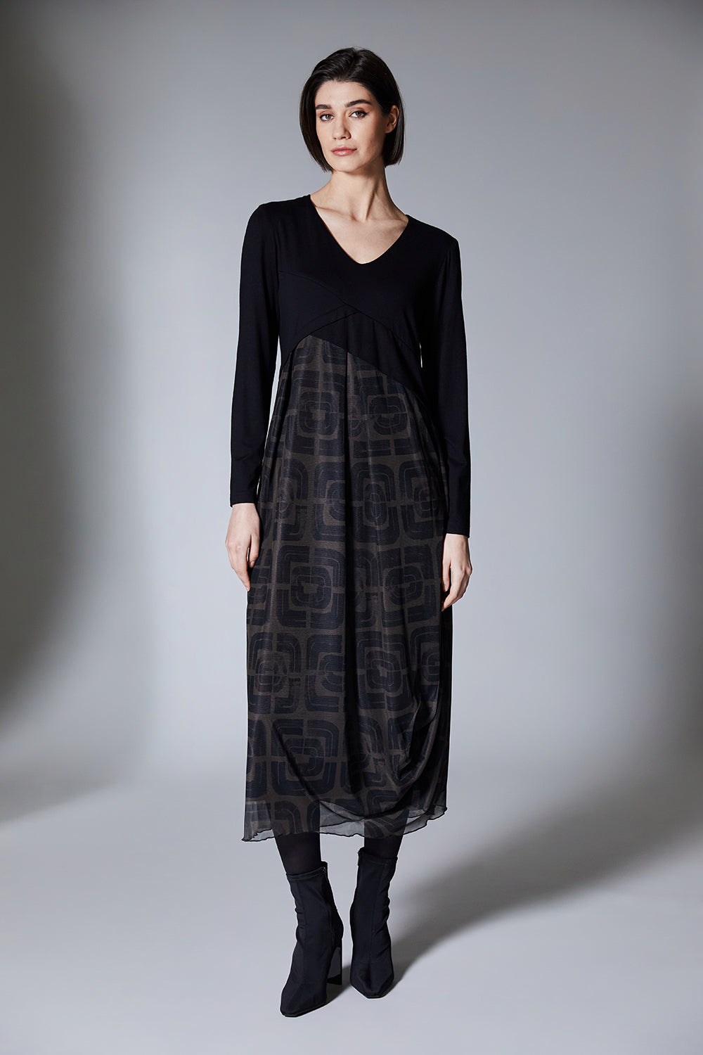 Maeve | Robe Midi en Jersey Noir et Maille
