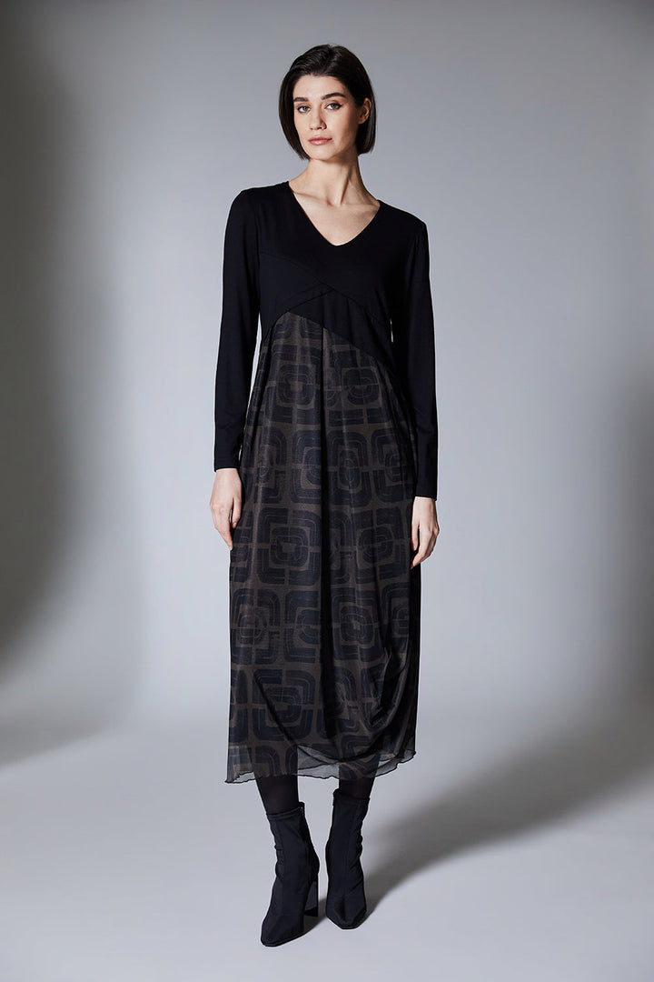 Maeve | Robe Midi en Jersey Noir et Maille