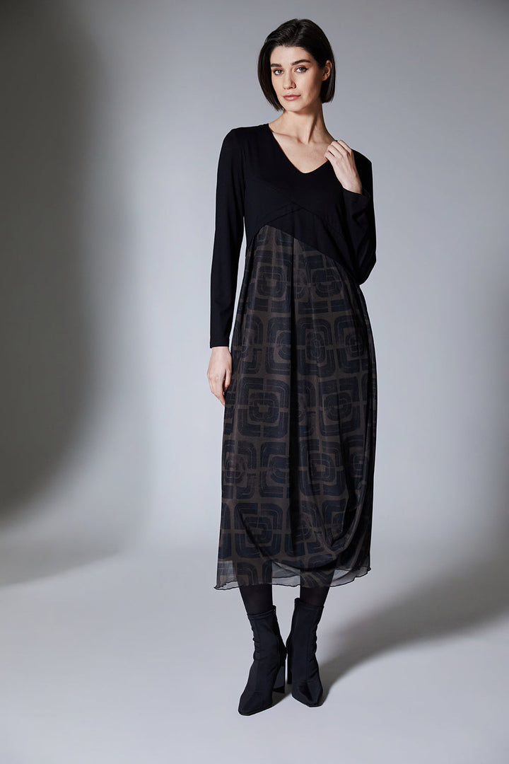 Maeve | Robe Midi en Jersey Noir et Maille