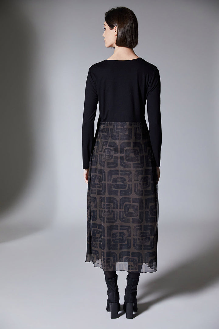 Maeve | Robe Midi en Jersey Noir et Maille
