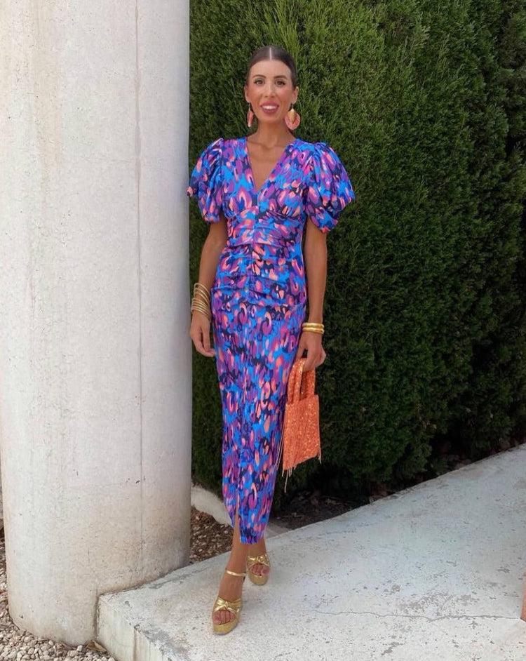 Aurora™ | Robe Midi Éclatante avec Manches Bouffantes