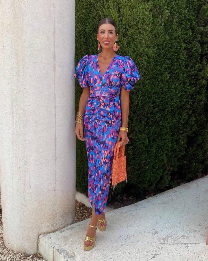 Aurora™ | Robe Midi Éclatante avec Manches Bouffantes