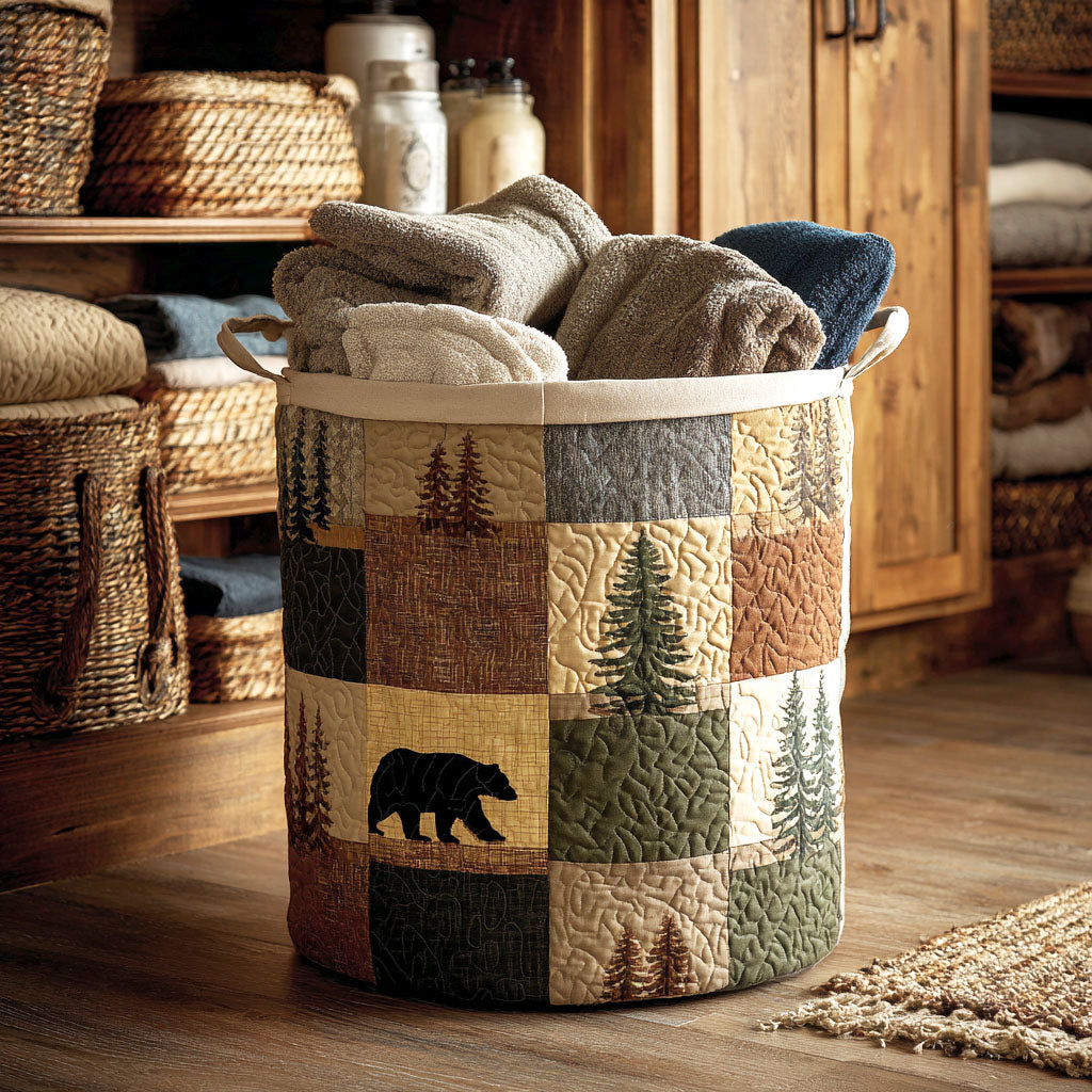 Panier rembourré avec forêt en patchwork