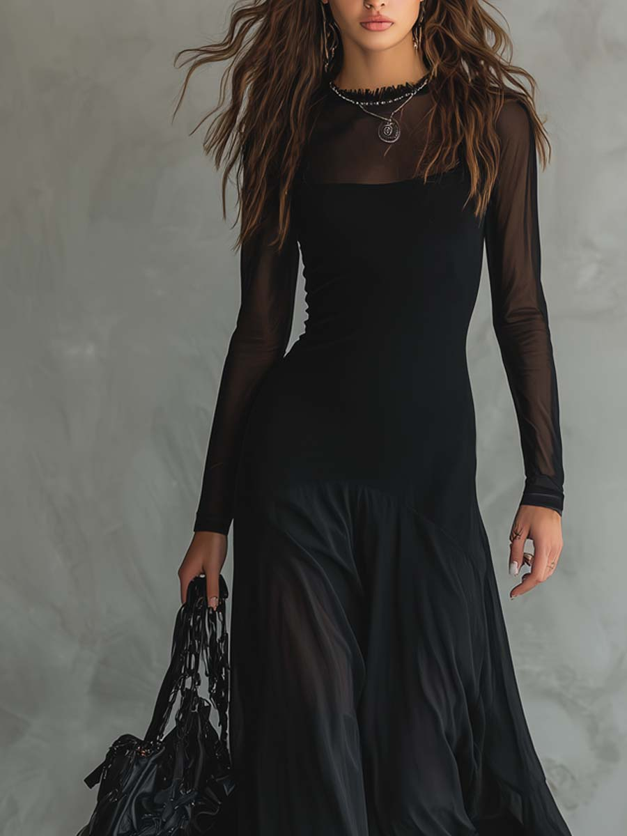 Robe Maxi Loose-fit en Tulle Noir